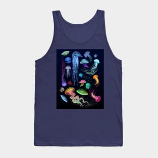 Glowing colorful variety jellyfish illustration Tank Top